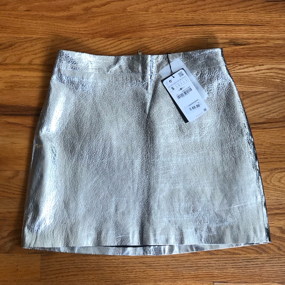 Zara 100% Leather Silver Skirt